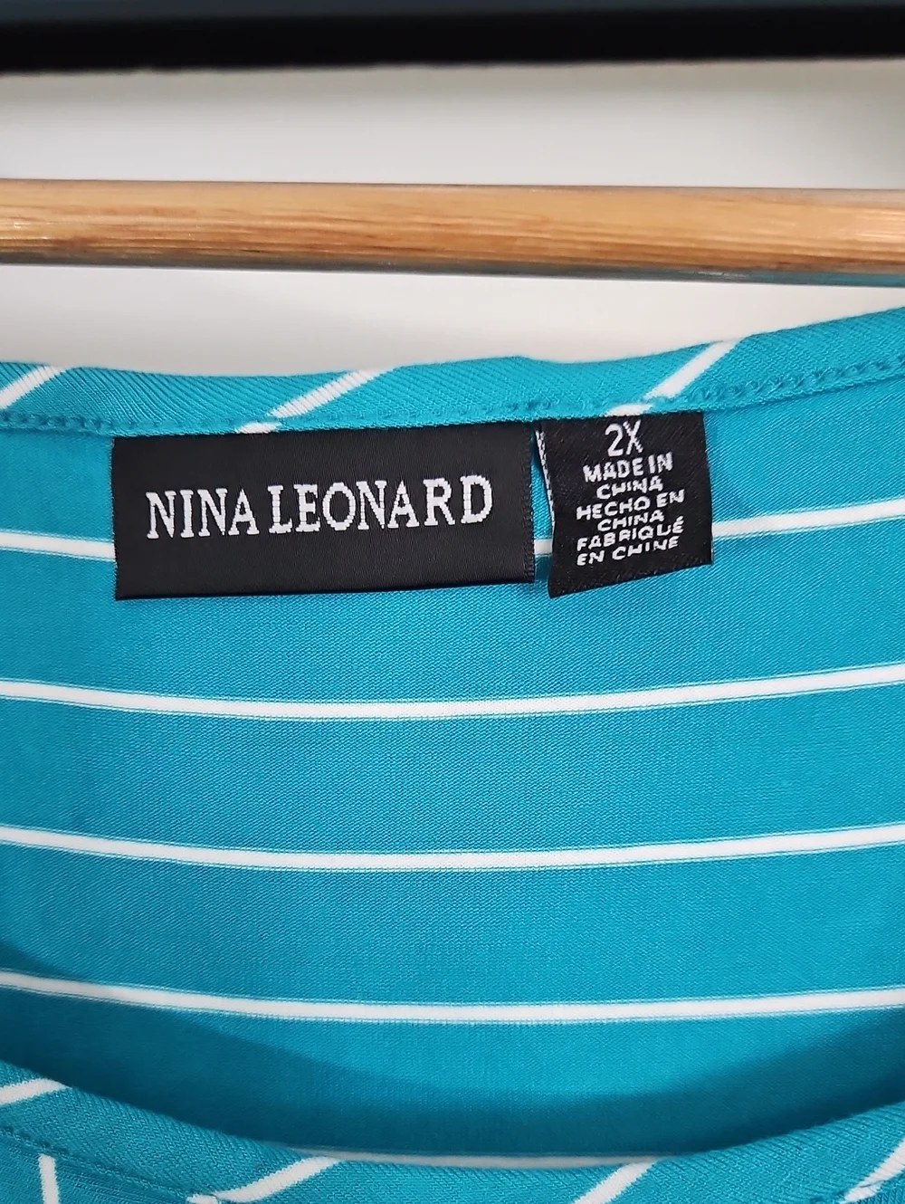 Nina Leonard Teal Striped Sleeveless Tie-Front Top - Picture 2 of 6